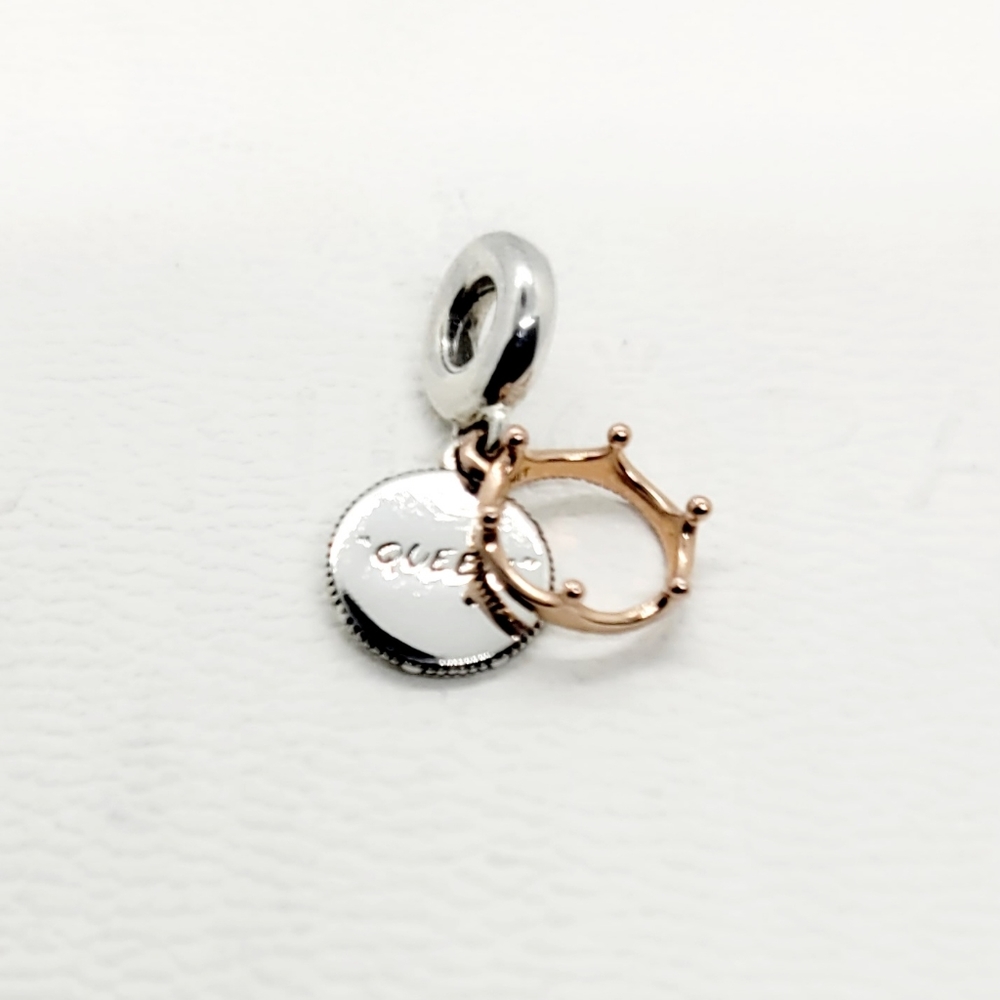 👑Authentic Pandora ⭐️RETIRED⭐️ TWO TONE QUEEN & REGAL CROWN DANGLE CHARM🎁